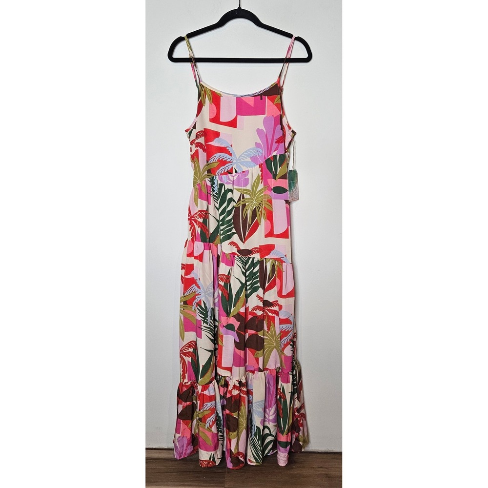 True Destinations NEW Tropical Maxi Dress S‎ Sleeveless Resortwear Casual Flowy